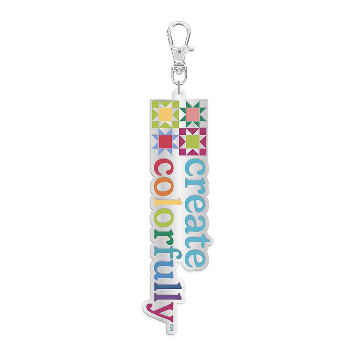 Colorful keychain with 'create colorfully' text on a white background