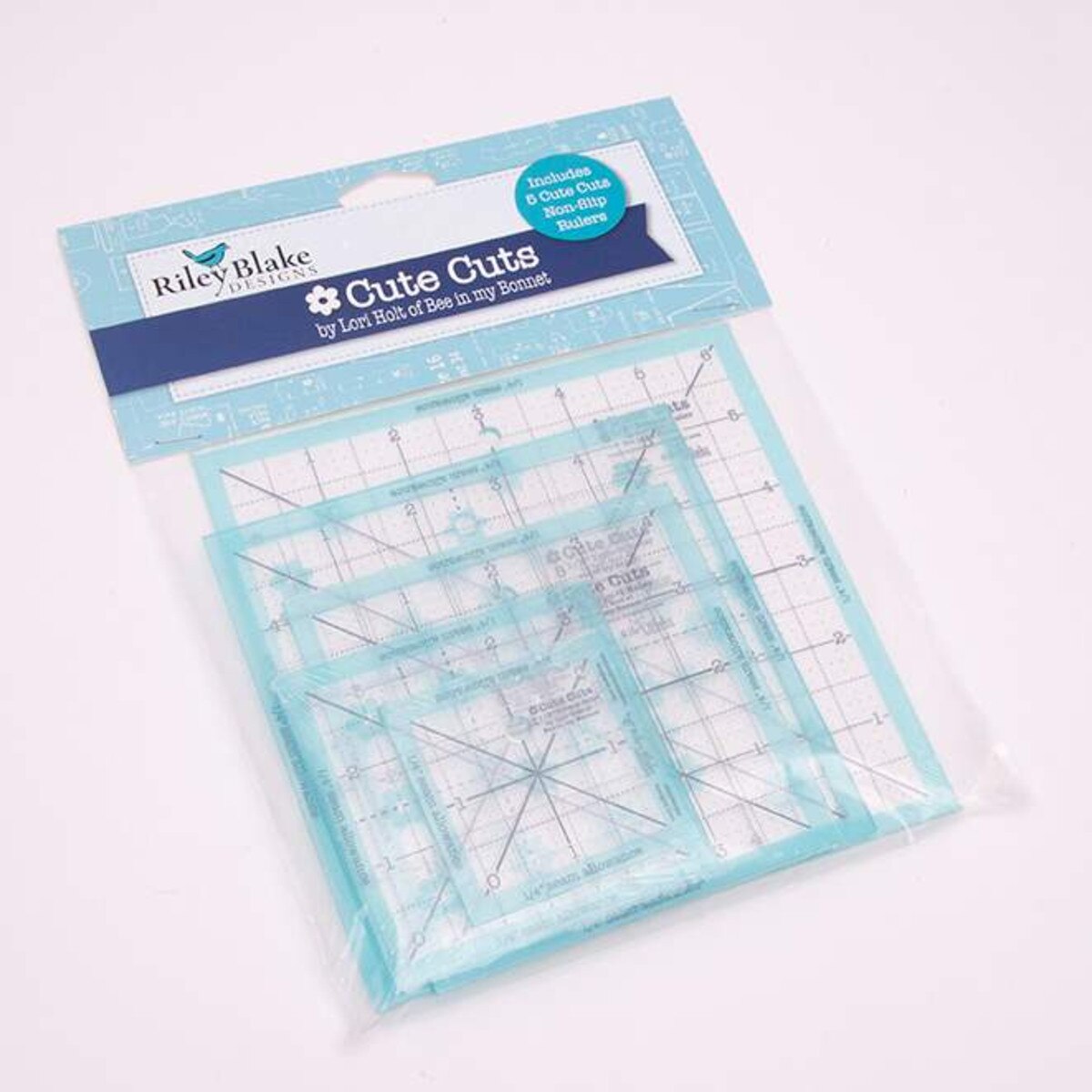 Set of quilt rulers in packaging with 'Riley Blake Designs' branding on a white background