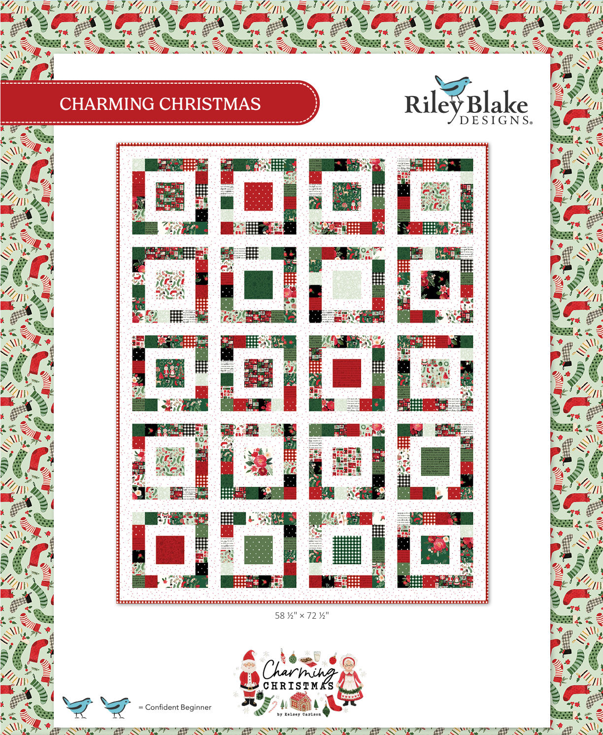 Quilt pattern cover for 'Charming Christmas' by Riley Blake Designs with a festive design.