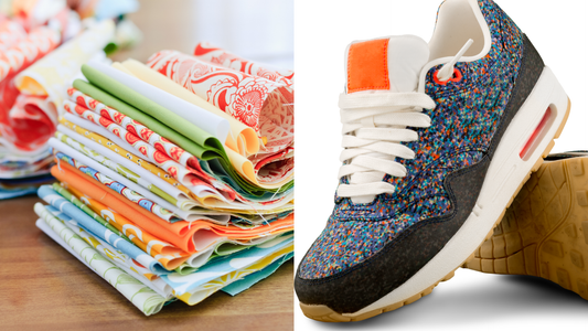 Fabric decoupage canvas sneakers — completed workshop project at Serendipity CreArt Los Alamitos