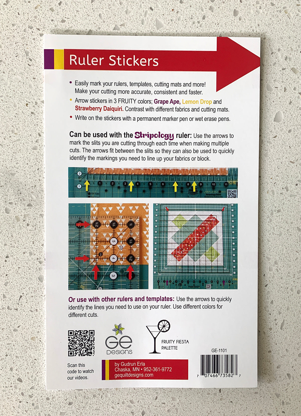GE Designs GEasy Ruler Stickers Fruity Fiesta Palette GE-1101 — Removable Quilting Ruler Marking Stickers