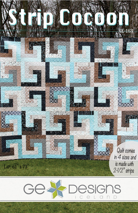 GE Designs Strip Cocoon Quilt Pattern 163 — Jelly Roll Only Quilt, 4 Sizes No Background Needed