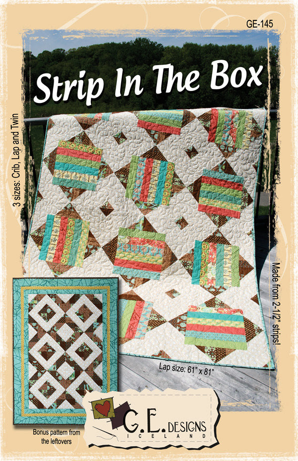 Quilt pattern book cover with quilt images and G.E. Designs Iceland logo