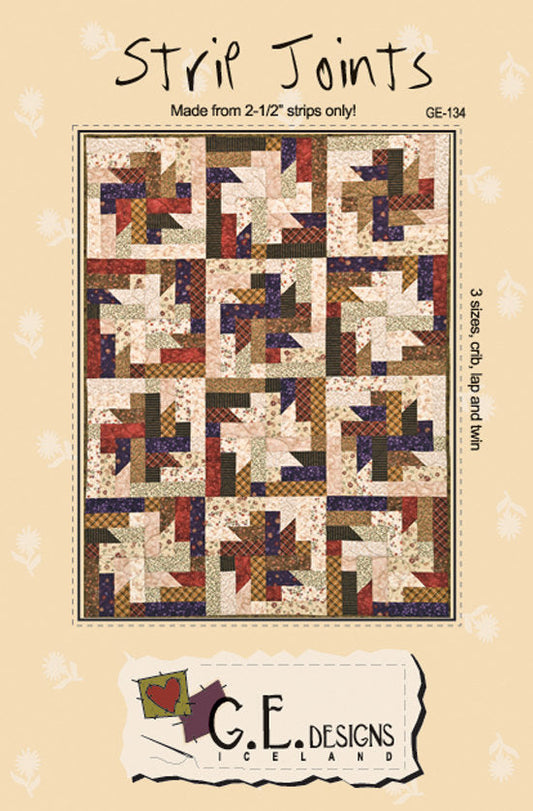 GE Designs Strip Joints Quilt Pattern 134 — Light and Dark Strip Quilt, 2.5" Strips Only