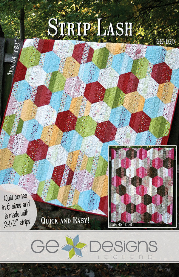 GE Designs Strip Lash Quilt Pattern 160 — Jelly Roll Strip Quilt, 6 Sizes Crib to King