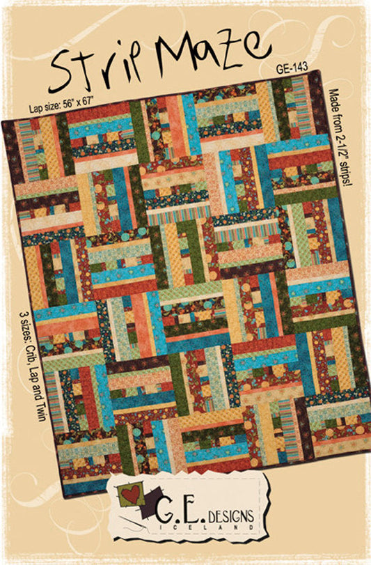 GE Designs Strip Maze Quilt Pattern 143 — Jelly Roll Strip Quilt, 3 Sizes, Graphic Design