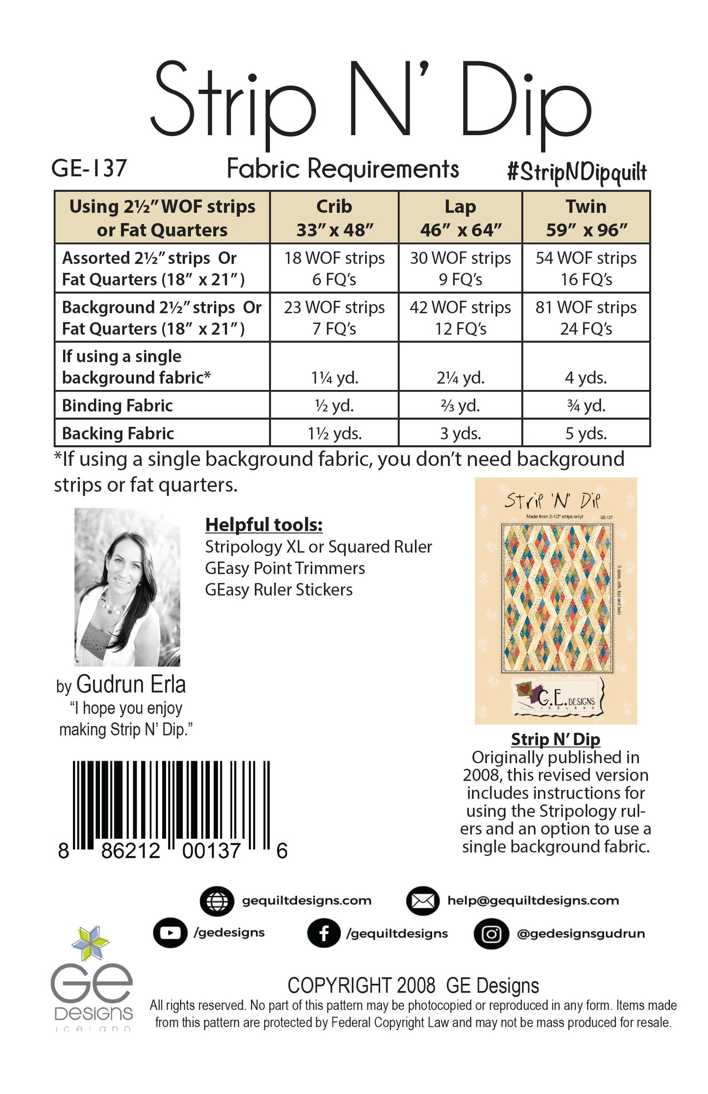 GE Designs Strip N' Dip 2.5" Strip Quilt Pattern 137 — Jelly Roll Quilt, Endless Layout Options