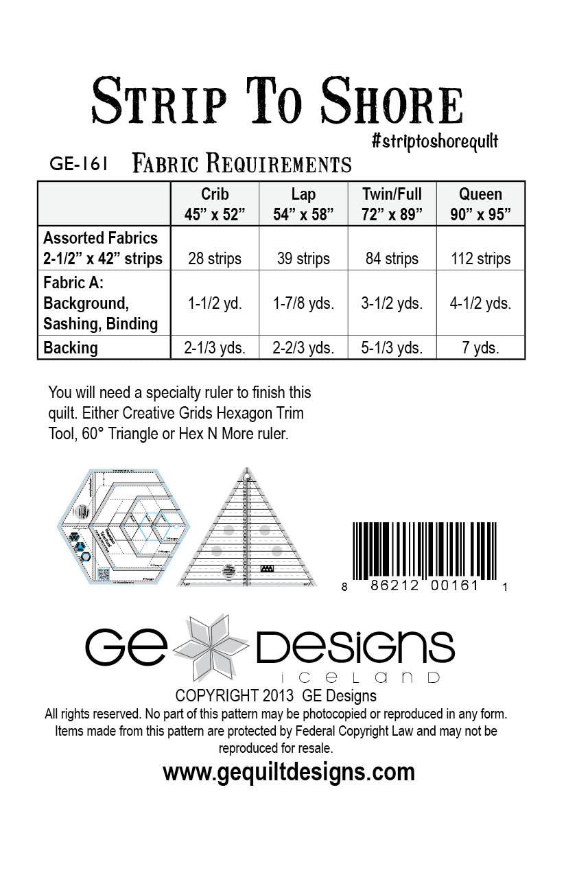 GE Designs Strip To Shore Quilt Pattern 161 — Jelly Roll Strip Quilt, 4 Sizes Crib to Queen
