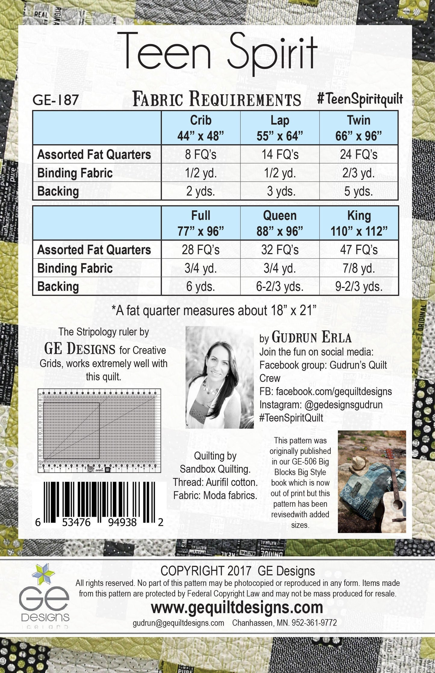 GE Designs Teen Spirit Fat Quarter Quilt Pattern 187 — Fast Graduation Gift Quilt, Dorm Room