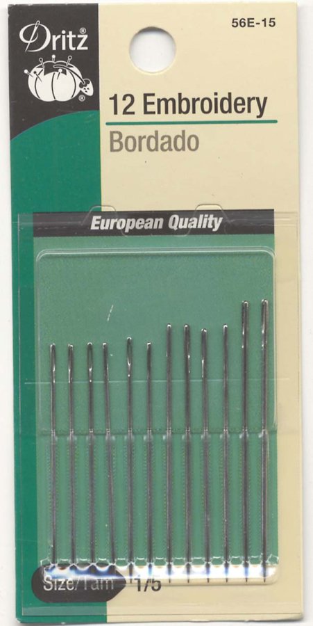 Embroidery Needles – Assorted Sizes 1–5 (12 Count), manufacturer photograph; 56E-1-5