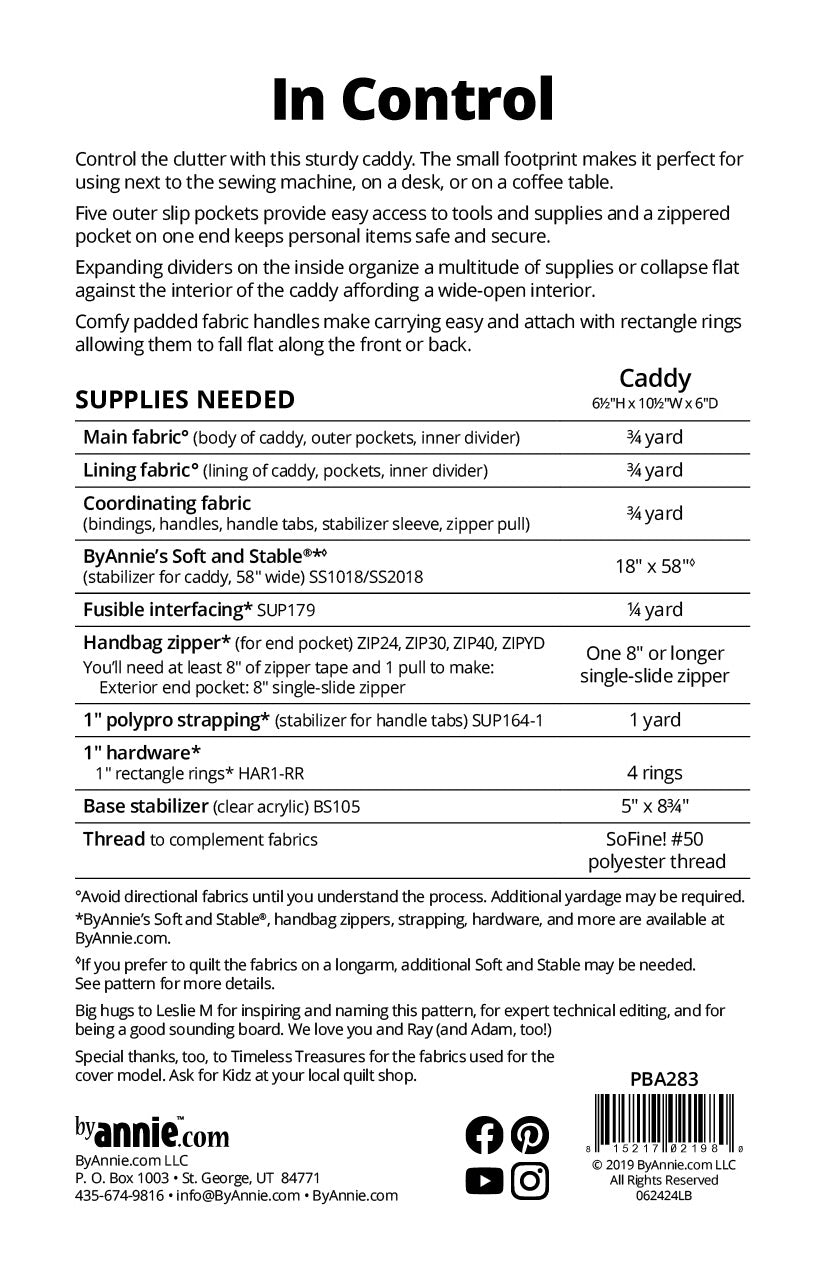 Pattern envelope back with fabric requirements and product details