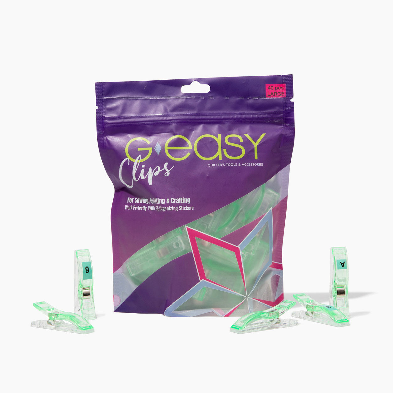GE Designs GEasy Organizing Clips Large — Quilt Block Organization Clips, Pink Green Red