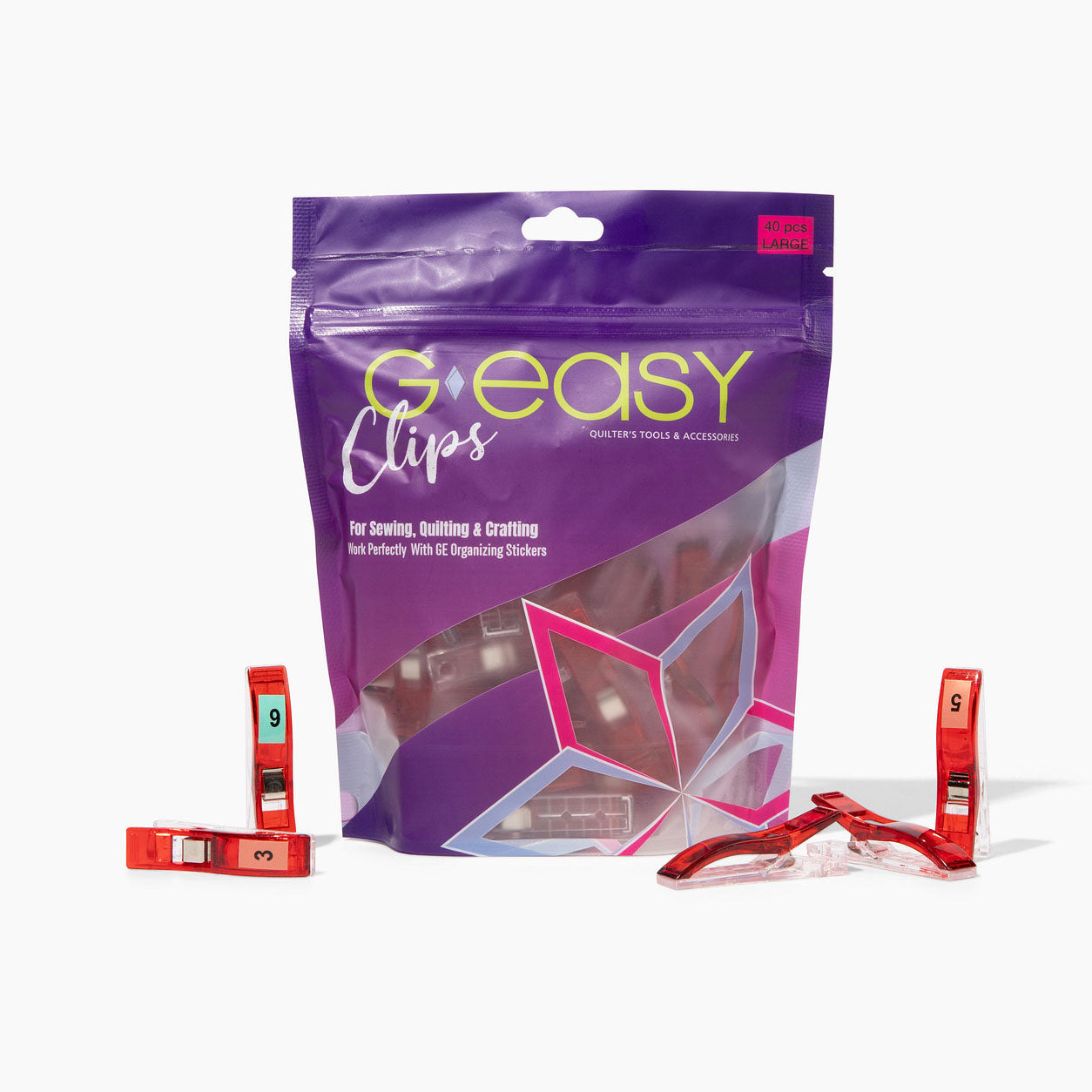 GE Designs GEasy Organizing Clips Large — Quilt Block Organization Clips, Pink Green Red