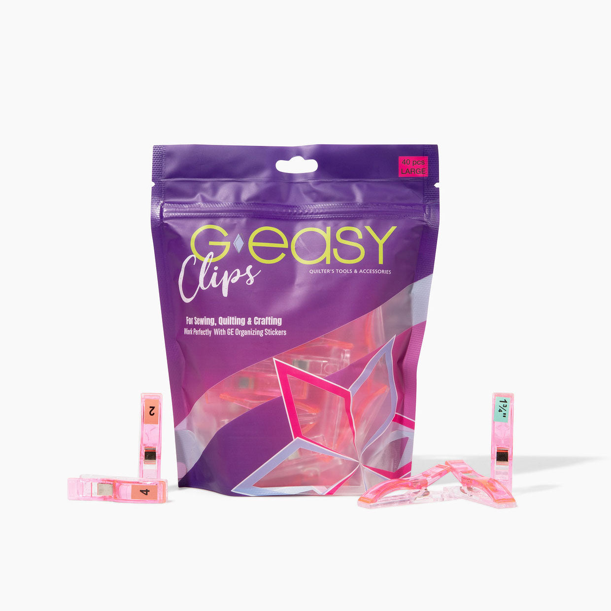 GE Designs GEasy Organizing Clips Large — Quilt Block Organization Clips, Pink Green Red